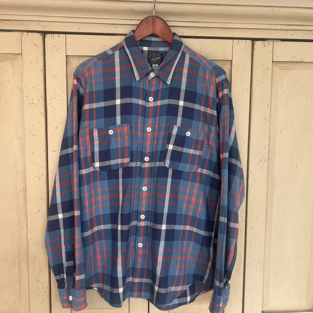 J.Crew Blue Plaid Flannel Button Down Shirt, Size Large